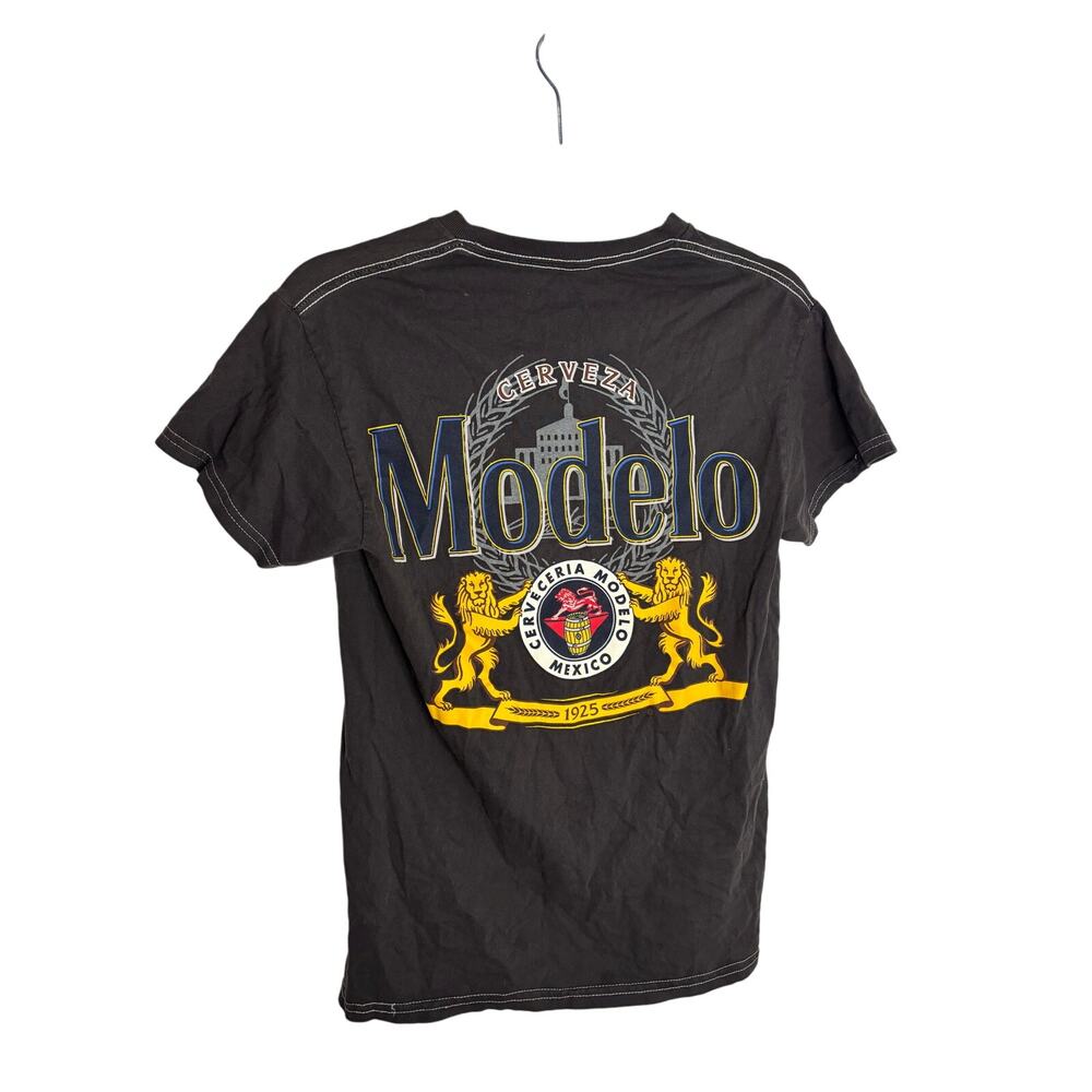 Cerveza Modelo Beer T-Shirt Black Graphic Tee Mexico Logo Double Sided Small